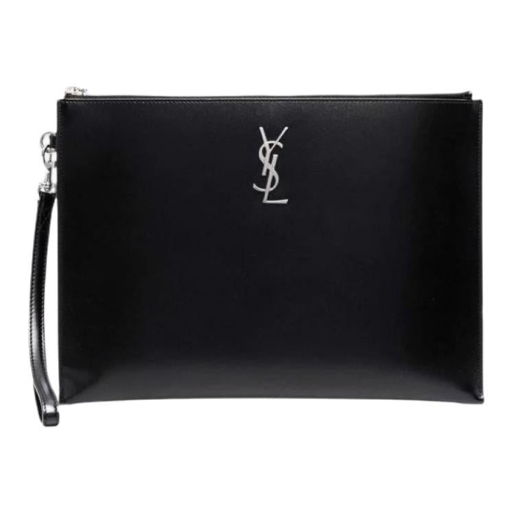 SAINT LAURENT Cow Leather Clutch Men's Black