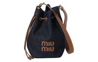 MIU MIU Denim With Leather Bucket Bags Shoulder Bag Crossbody Bag Women's Blue & Brown