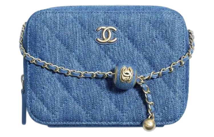 CHANEL Pearl Crush Denim Camera Bag Blue