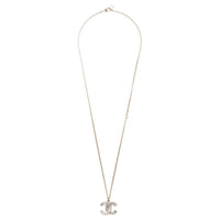 CHANEL 2014 Plated Faux Pearl Cc Pendant Necklace Costume Necklace
