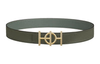 HERMES Vintage Gold Buckle Epsom Calfskin Double-Sided Leather Belt Men's Green Width: 3.8cm