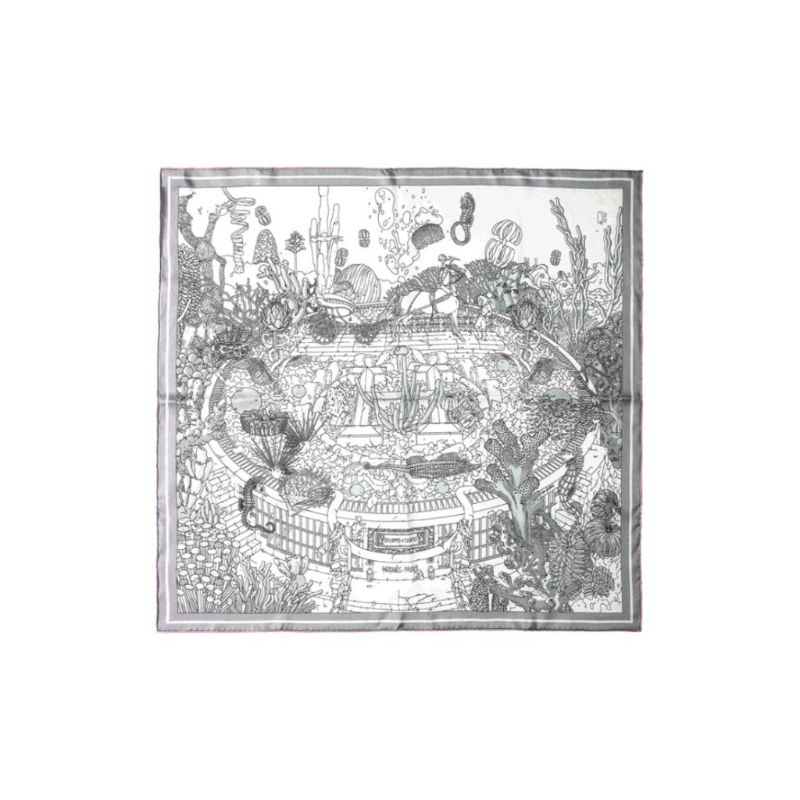 HERMES Silk Scarves Women's Black White
