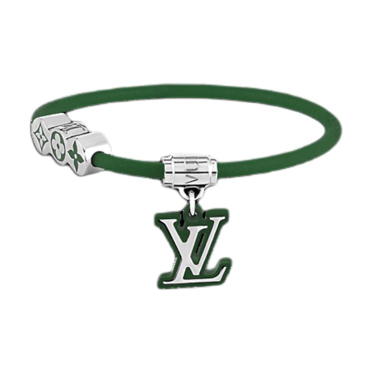 LOUIS VUITTON Metal Canvas Leather Bracelets Unisex Green
