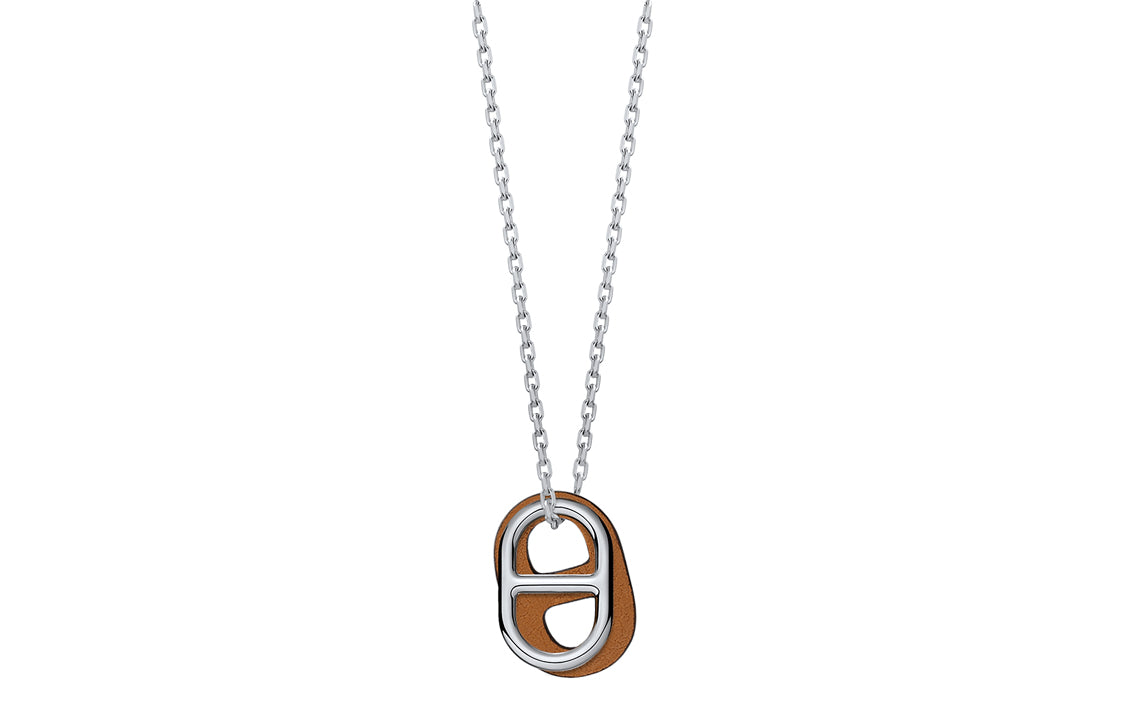 HERMES O'Maillon Palladium Plated Necklaces Unisex Silver/Gold Brown