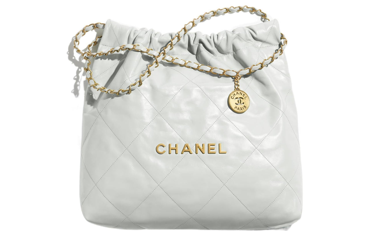 CHANEL 22Bag Shiny Calfskin Trash Bag Tote Bag Shopping Bag Handbag Shoulder Bag Women's Light Blue Gray