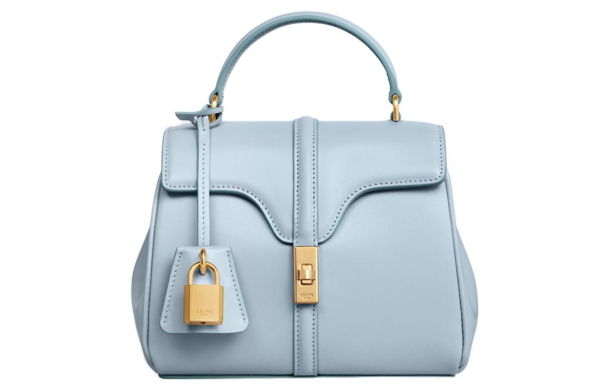 CELINE Satin Cow Leather Shoulder Bag Crossbody Bag Handbag Mini Women's Light Blue