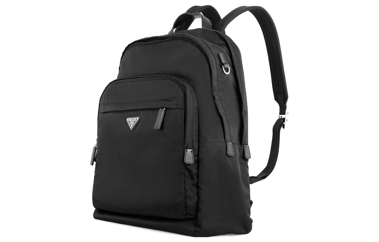 PRADA Fabric Bonded Recycled Nylon Saffiano Leather Detail Backpack Regular Men's Black