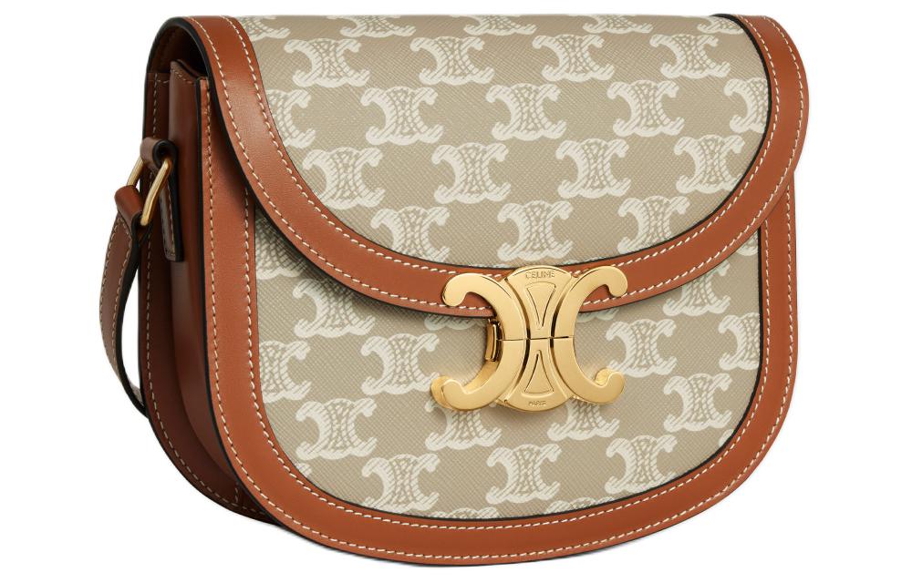 CELINE Besace Cow Leather Binding Crossbody Bag Shoulder Bag Women's Greige