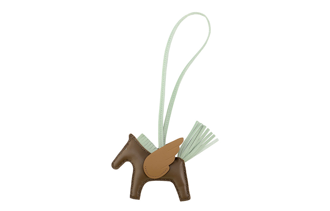 HERMES Cow Leather Keychains Unisex Elephant Gray Bubble Green Cookie