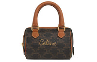 CELINE Leather Boston Bag Handbag Shoulder Bag Crossbody Bag Mini Women's Tawny