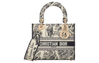 DIOR Lady D-Lite Embroidery Dior Bag Shoulder Bag Crossbody Bag Handbag Medium Size Women's Beige & Marine Blue
