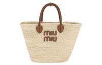 MIU MIU Calfskin Tote Bag Shopping Bag Shoulder Bag Handbag Women's Beige