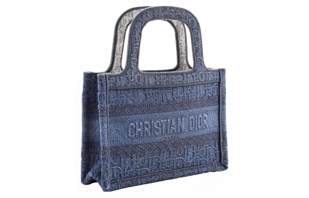 DIOR BookTote Denim Fabric Canvas Bag Tote Bag Shopping Bag Handbag Mini Women's Blue