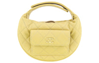 CHANEL Grained Litchi Cow Leather Crescent Moon Bag Clutch Mini Women's Yellow