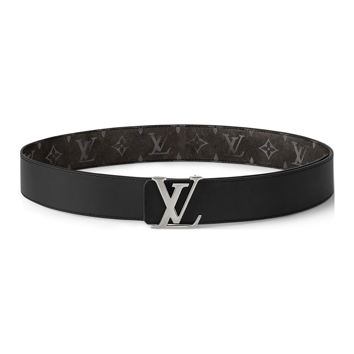 LOUIS VUITTON Leather Belts Men's Black Width 4cm