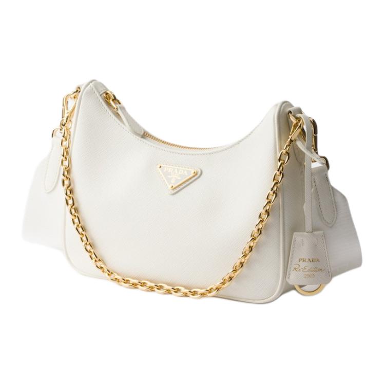 PRADA Re Edition Calfskin Hobo Bag, Crossbody Handbag, Shoulder Bag Mini Women's White