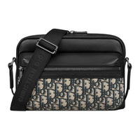 DIOR Oblique Jacquard Canvas With Grainy Surface Calfskin Messenger Bag Shoulder Bag Crossbody Bag Men's Beige & Black