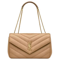 SAINT LAURENT LOULOU Sheepskin Envelope Bag Crossbody Bag Shoulder Bag Medium Size Women's Natural Brown Yellow