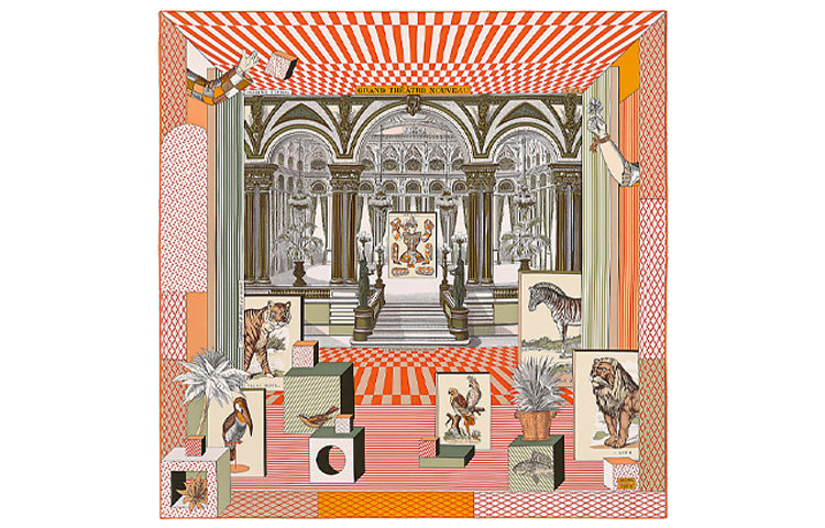 HERMES Silk Scarves Women's Orange Khaki
