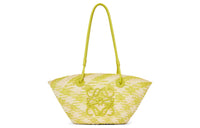 LOEWE Anagram Basket Raffia With Calfskin Handbag, Shoulder Bag Trumpets Women's Natural & Lime Green