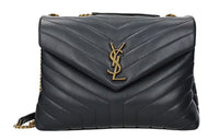 SAINT LAURENT LOULOU Leather Chain Crossbody Bag, Shoulder Bag Medium Size Women's