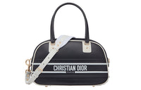 DIOR Smooth Cow Leather Bowling Bag, Gym Bag, Sports Bag, Travel Bag, One Shoulder Handbag Women's Blue & White