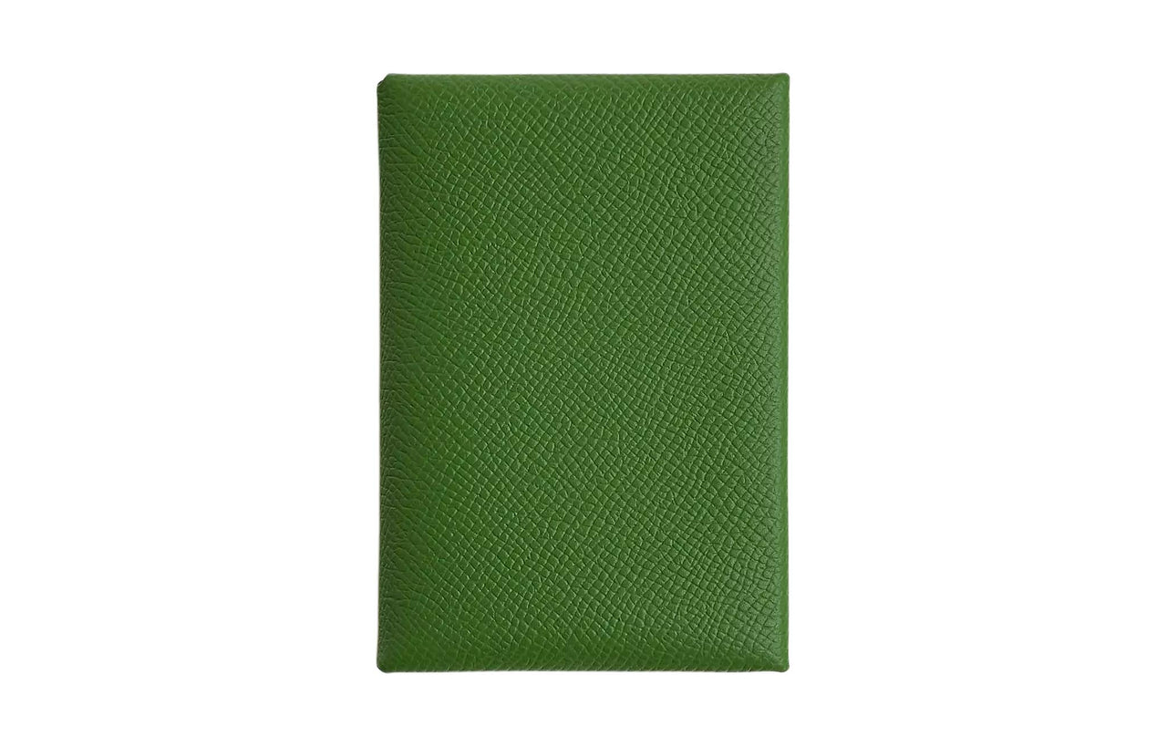 HERMES Calvi Epsom Calfskin Card Holder Women's A8 Yuka Ribbon Green