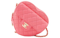 CHANEL Lambskin Heart-Shaped Bag Peach Heart Bag Shoulder Bag Crossbody Bag Women's Coral Pink