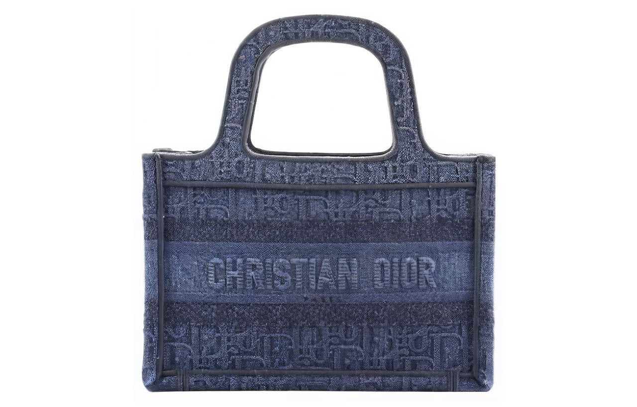 DIOR BookTote Denim Fabric Canvas Bag Tote Bag Shopping Bag Handbag Mini Women's Blue