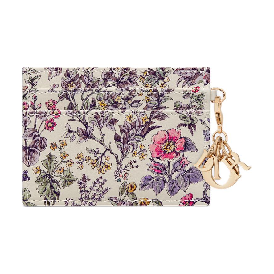 DIOR Lady Dior Calfskin Leather Card Holder Women's Latte
