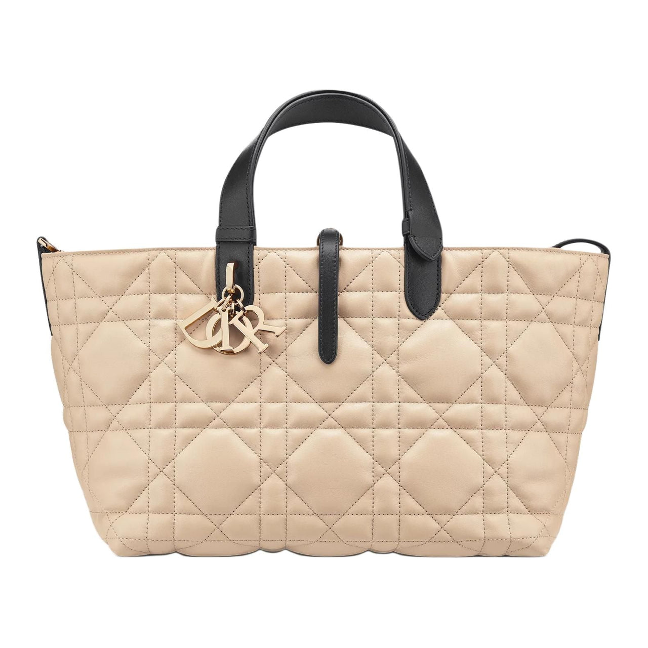 DIOR Toujours Calfskin One Shoulder Handbag Medium Size Women's Beige