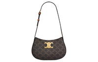 CELINE Canvas With Calfskin Handbag Shoulder Bag Medium Size Women's Brown & Black