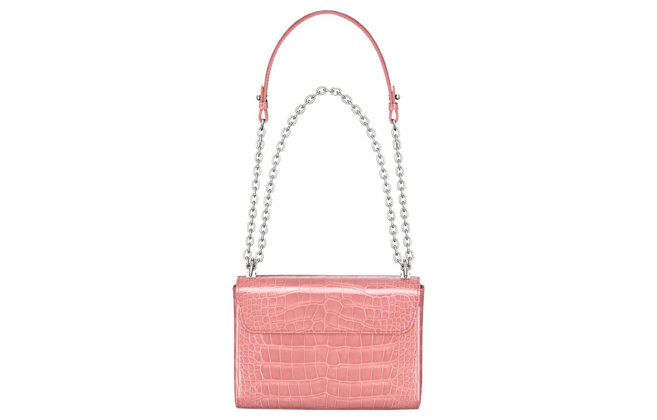 LOUIS VUITTON Twist Polished Crocodile Leather Goatskin Lining Crossbody Handbag Shoulder Bag Medium Size Women's Pink
