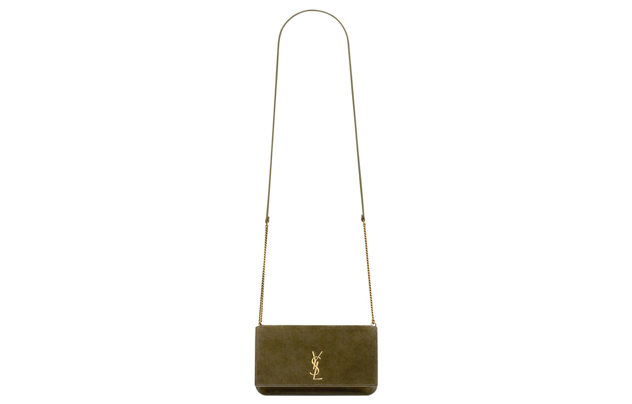 SAINT LAURENT Calfskin Clutch Regular Women's Lead Green