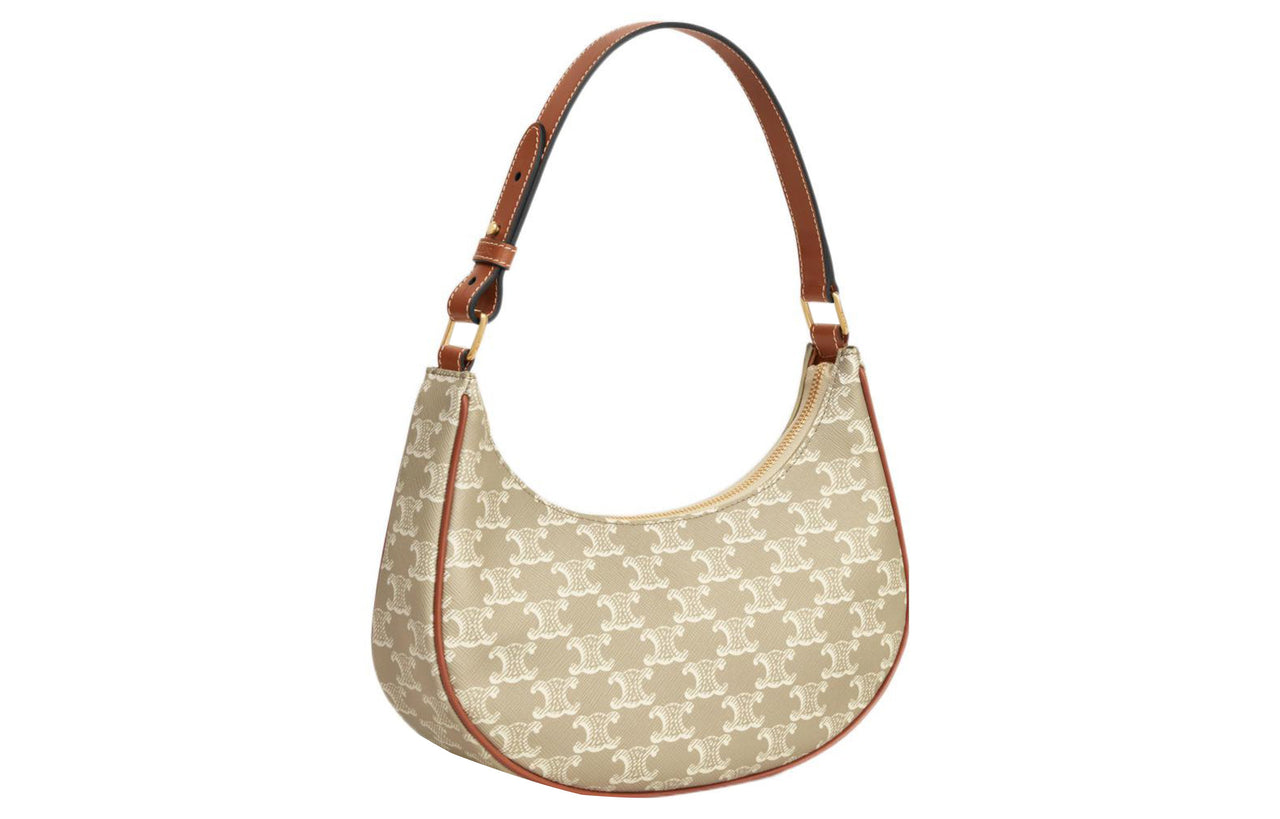 CELINE AVA Leather Trim Handbag, Shoulder Bag Women's Beige Brown