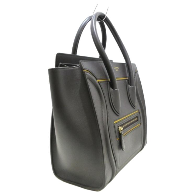 CELINE Smooth Calf Leather Shoulder Bag Crossbody Bag Handbag Micro Women's Dark Brown With Yellow Accents