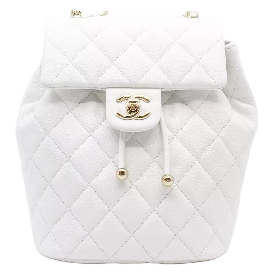 CHANEL Shiny Calfskin Backpack Women's White