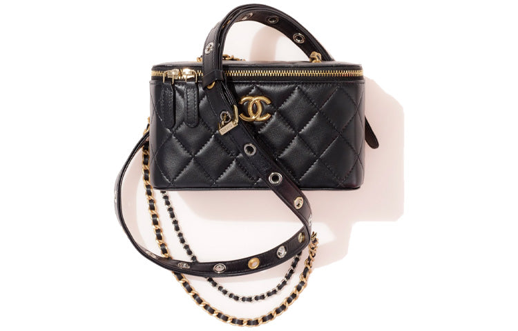 CHANEL Sheepskin Box Bag Mini Box Shoulder Bag Crossbody Bag Makeup Bag Women's Black