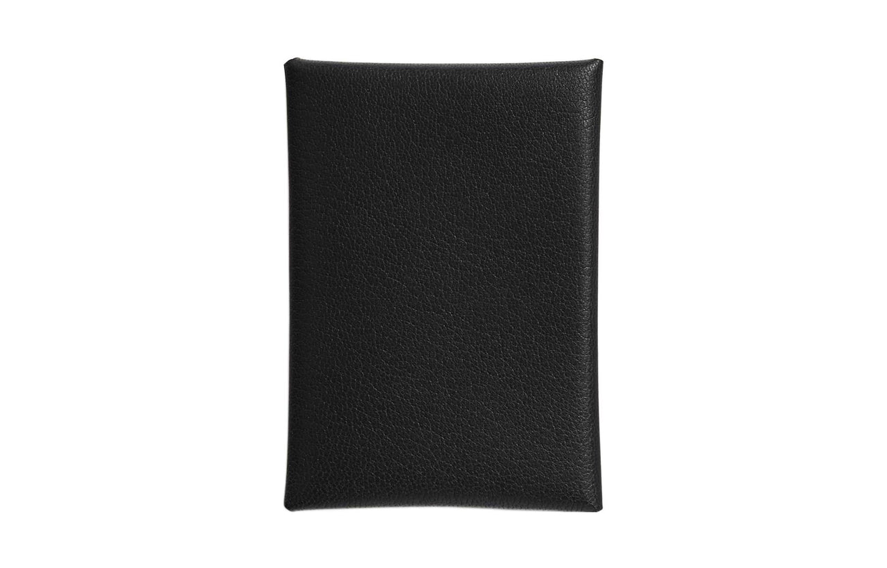 HERMES Calvi Duo Chamkila Goat Skin Card Holder Mini Women's Black
