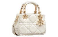 DIOR Lady Dior Calfskin Shoulder Bag Crossbody Bag Handbag Mini Women's White