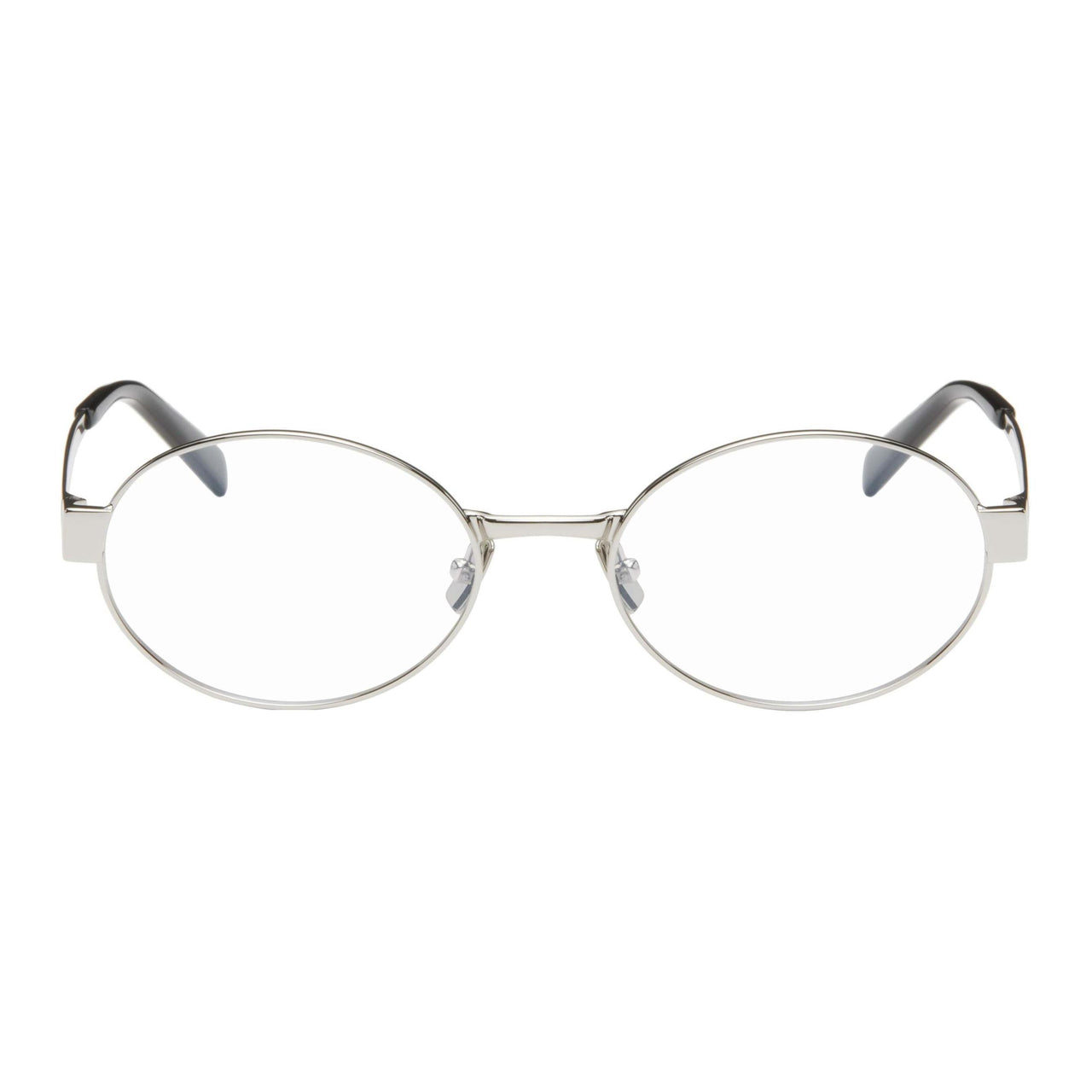 SAINT LAURENT Metal Acetate Oval Eyeglass Frames Men's Silver