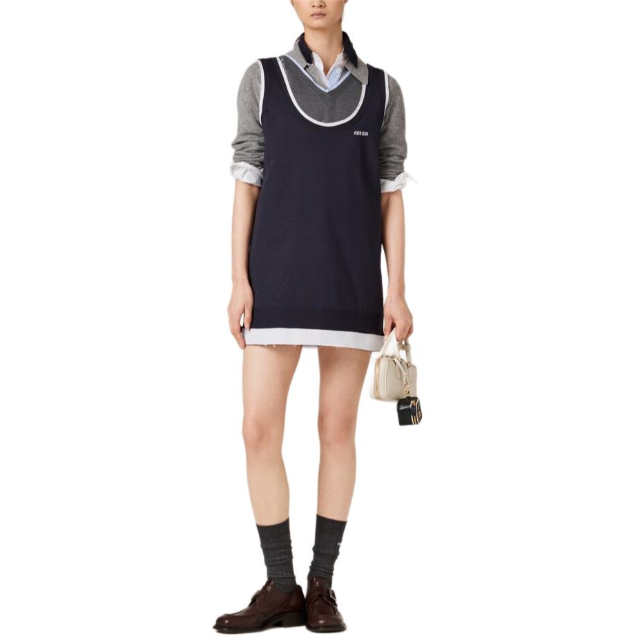 MIU MIU Logo Embroidered Sleeveless Dress