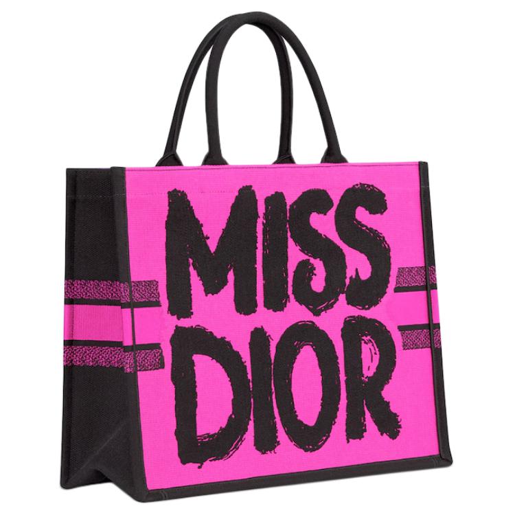 DIOR BookTote Embroidery Tote Bag, Shopping Bag, Handbag Large Size Women's Fuchsia & Purple