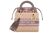 DIOR Lady Dior Natural Wicker Cotton Canvas Shoulder Bag, Crossbody Bag, Handbag Medium Size Women's Pink & Gray