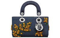 DIOR Lady D-JOY Touch Me Not Embroidered Denim Dior Bag Shoulder Bag Crossbody Bag Handbag Extra Mini Women's Blue