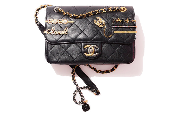 CHANEL 22c Early Spring Sheepskin Shoulder Bag Women's Black