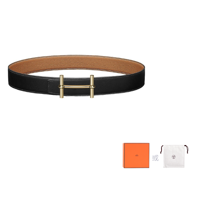 HERMES Chaine D'Ancre To Go Calfskin Double-Sided Belt Unisex Black/Gold Width: 3.8cm