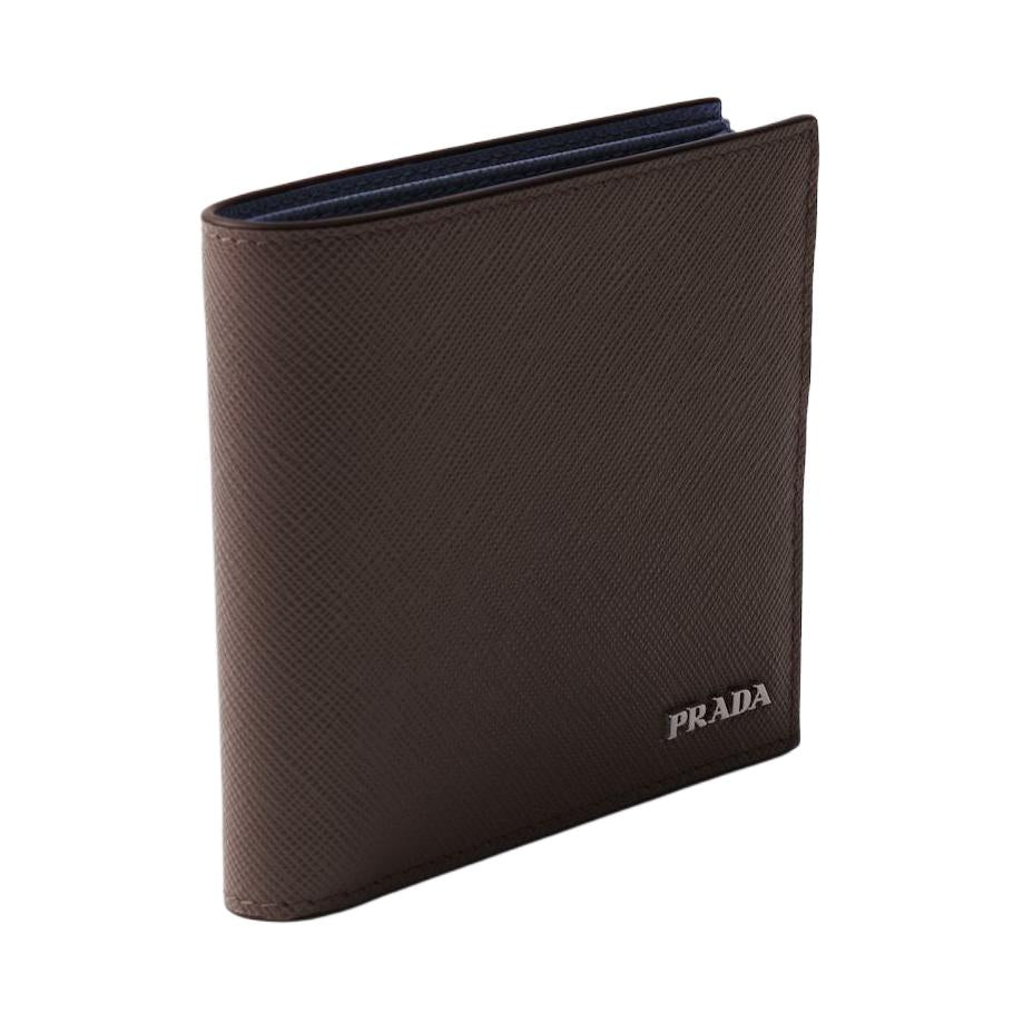 PRADA Saffiano Cow Leather Wallet Men's Coffee & Baltic Sea Blue