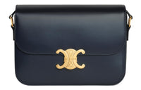 CELINE Triomphe Arc De Triomphe Shiny Calfskin Shoulder Bag, Portable Crossbody Bag Women's Dark Blue