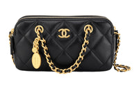 CHANEL Grained Cow Leather Cell Phone Pouch Handbag Shoulder Bag Crossbody Bag Women's Black